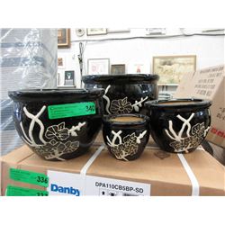 New 4 Piece Black Glazed Ceramic Plant Pots