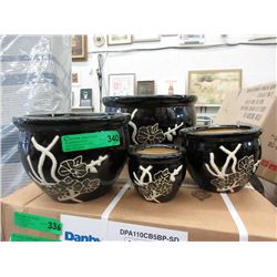 New 4 Piece Black Glazed Ceramic Plant Pots