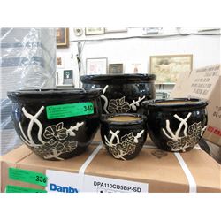 New 4 Piece Black Glazed Ceramic Plant Pots