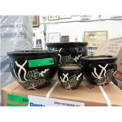 New 4 Piece Black Glazed Ceramic Plant Pots