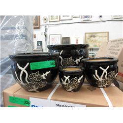 New 4 Piece Black Glazed Ceramic Plant Pots