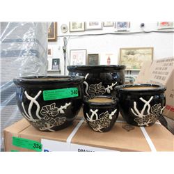New 4 Piece Black Glazed Ceramic Plant Pots