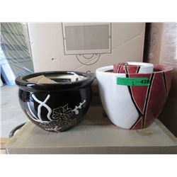 2 New 3 Piece Sets of Glazed Ceramic Plant Pots