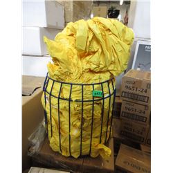 Metal Basket Full of New Rain Coveralls