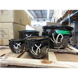 New 4 Piece Black Glazed Ceramic Plant Pot Set