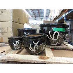 New 4 Piece Black Glazed Ceramic Plant Pot Set