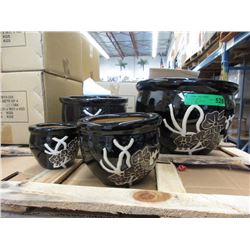 New 4 Piece Black Glazed Ceramic Plant Pot Set