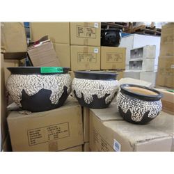 Set of 3 New Beige & Charcoal Ceramic Plant Pots
