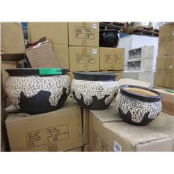 Set of 3 New Beige & Charcoal Ceramic Plant Pots
