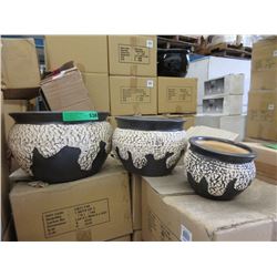 Set of 3 New Beige & Charcoal Ceramic Plant Pots
