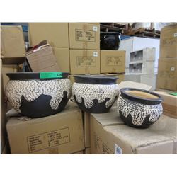 Set of 3 New Beige & Charcoal Ceramic Plant Pots