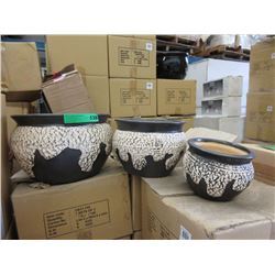 Set of 3 New Beige & Charcoal Ceramic Plant Pots