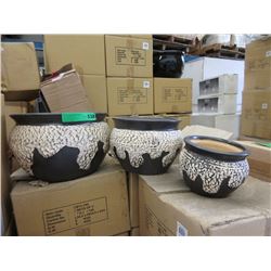 Set of 3 New Beige & Charcoal Ceramic Plant Pots