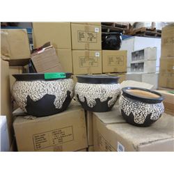 Set of 3 New Beige & Charcoal Ceramic Plant Pots