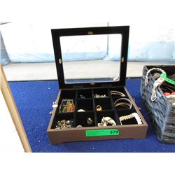 Glass Topped Jewelry Box and Contents
