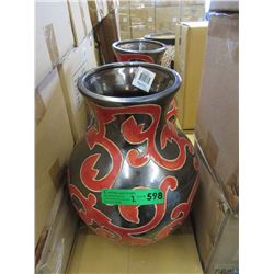 Pair of New Oversize Red & Metallic Glazed Vases