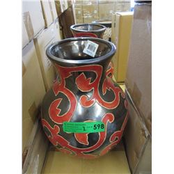Pair of New Oversize Red & Metallic Glazed Vases