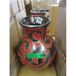 Pair of New Oversize Red & Metallic Glazed Vases