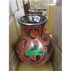 Pair of New Oversize Red & Metallic Glazed Vases