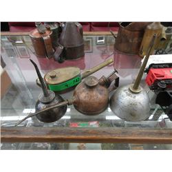 3 Vintage Oil Cans & Kerosene Spout