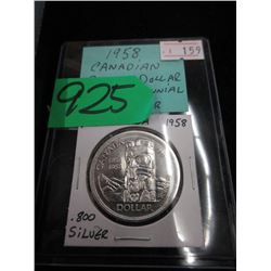 1958 Canadian Silver Dollar Coin - .800 Silver