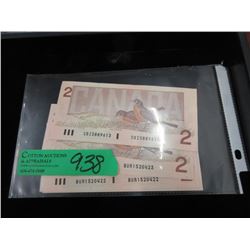 4 Uncirculated 1986 Canadian $2 Bills