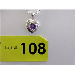 Sterling Silver Amethyst & Diamond Heart Necklace