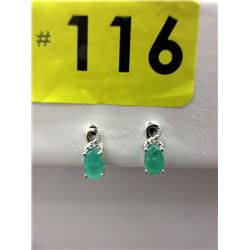 New Sterling Silver Emerald & Diamond Earrings