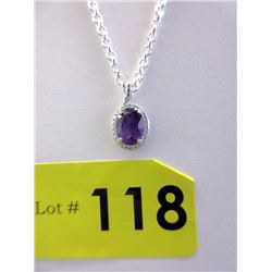 Large Amethyst & Diamond Sterling Silver Necklace