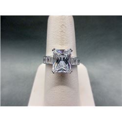 Large Sterling Silver Crystal Solitaire Ring