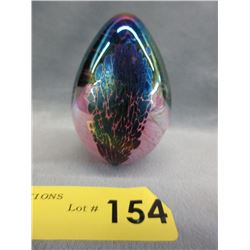 Signed Dated Iridescent Glass Eye Studio Egg 1992