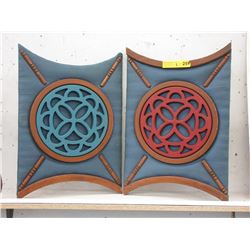 Pair of Wood & Fabric Decorations