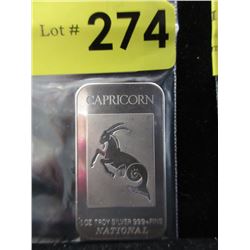 1 Oz. Capricorn motif .999 Silver Bar