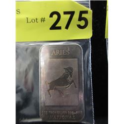 1 Oz. Aries motif .999 Silver Bar