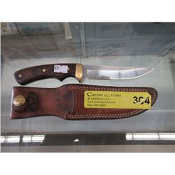 T. Black Hunting Knife with Leather Sheath.