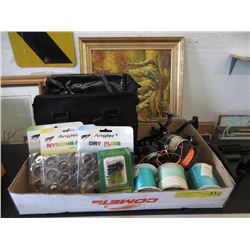 Reels, Assorted Flies, Fishing Line & Bag