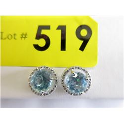 New 2 Carat Blue Topaz Sterling Silver Earrings