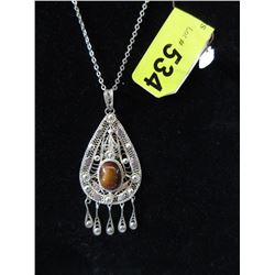 Estate Sterling Silver & Tigers Eye Dangle Necklace