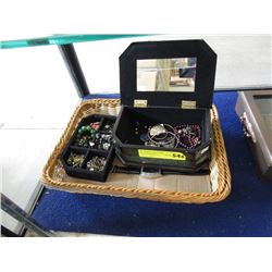 Velvet Lined Jewelry Box and Contents