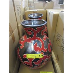 Pair of New Oversize Red & Metallic Glazed Vases