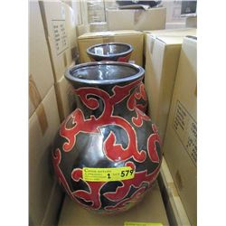 Pair of New Oversize Red & Metallic Glazed Vases