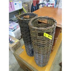 Two 25" Tall Wicker Vases - 8" Diameter