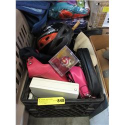 Crate Lot of Purses, Helmet & More