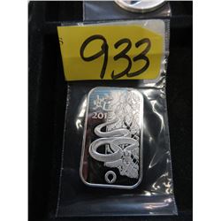 2013 Year of the Snake 1 Oz. .999 Fine Silver Bar