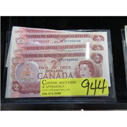 4 Canadian 1974 Two Dollar Bank Notes