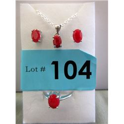 New Matching 3 Piece Sterling Silver Ruby Set