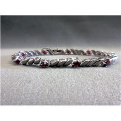 Sterling Silver Garnet & Diamond Tennis Bracelet