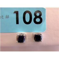 New Sterling Silver Sapphire & Diamond Earrings