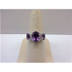 Sterling Silver Amethyst & Diamond Ring