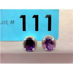 New Sterling Silver Amethyst & Diamond Earrings